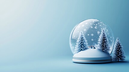 Minimalist Christmas snow globe on a blue background, creating a simple yet elegant holiday design.