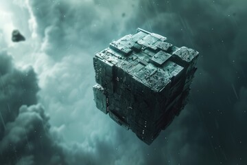 abstract 3d rendering of a flying cube