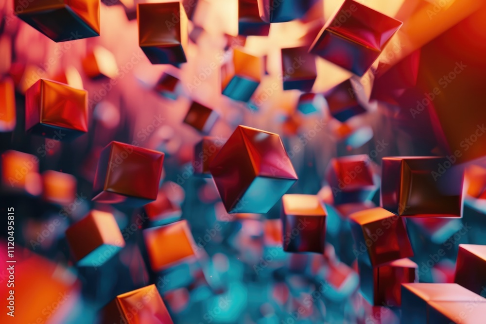 Poster abstract 3d rendering of a flying cube