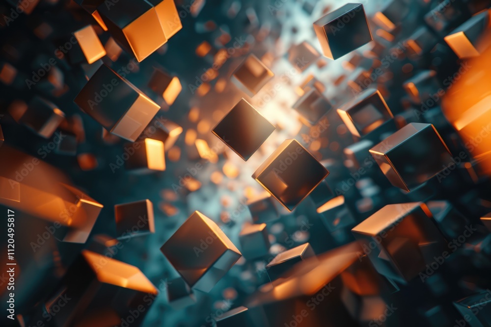 Aufkleber abstract 3d rendering of a flying cube
