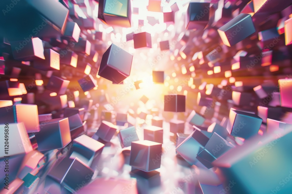 Aufkleber abstract 3d rendering of a flying cube