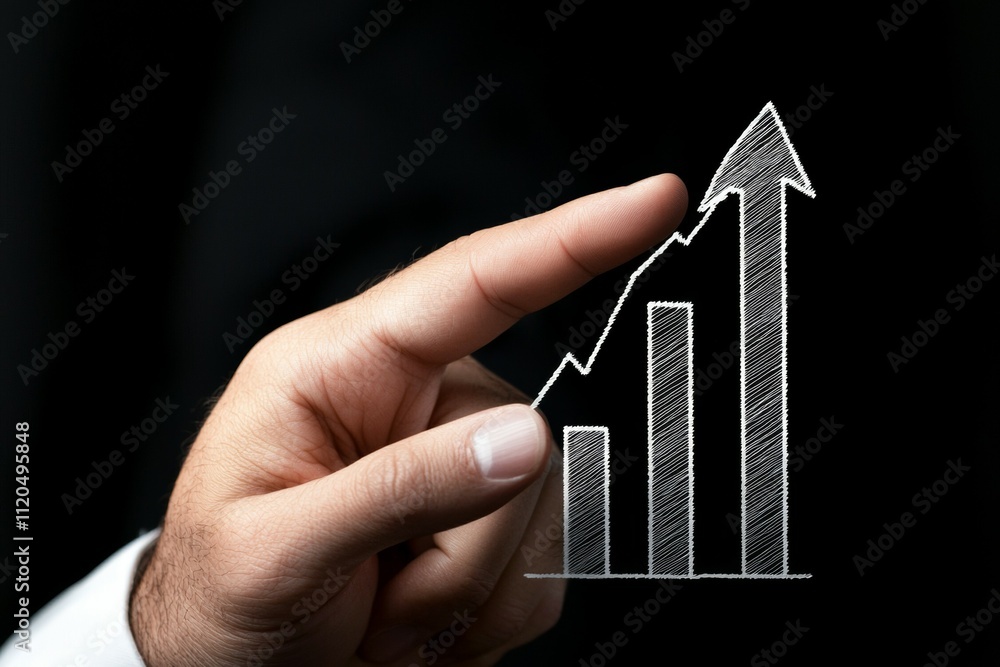 Poster a hand is holding a drawing of a graph with a line pointing upwards