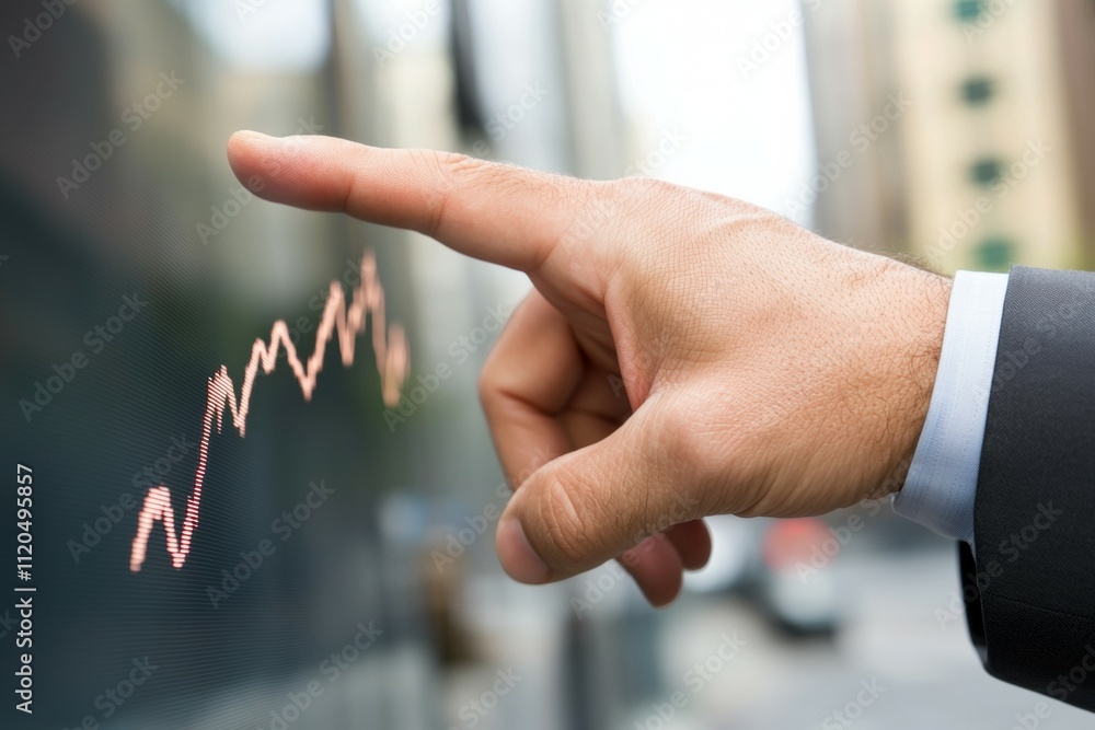 Poster a man pointing at a graph on a screen