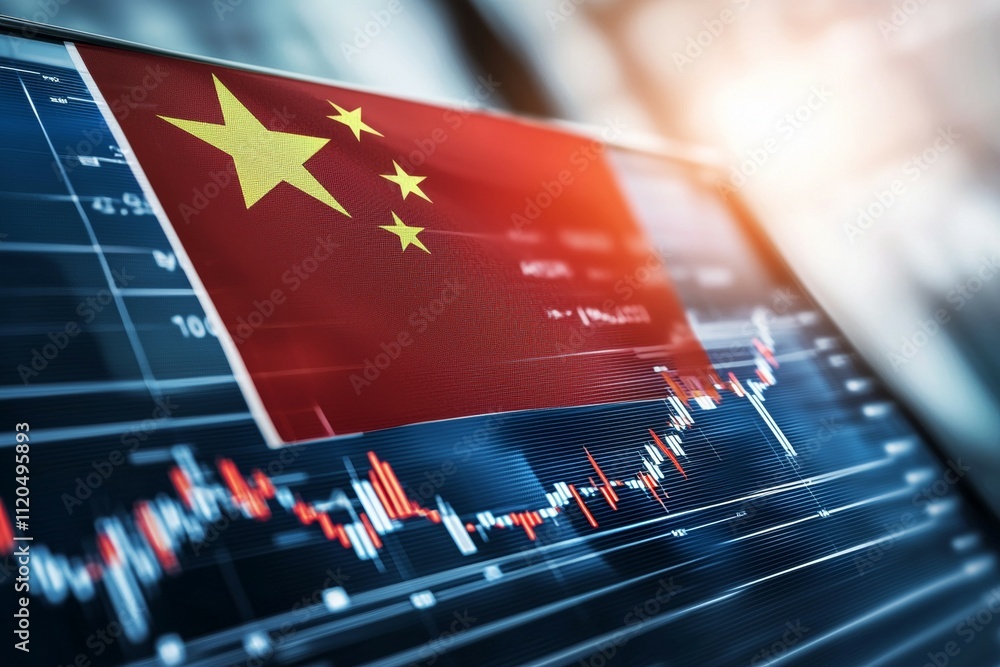 Poster a computer screen shows a red and white chinese flag with a star on it