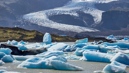 Melting glaciers and shimmering icebergs in a pristine Icelandic natural reserve