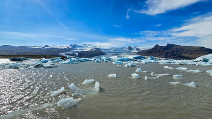 Melting glaciers and shimmering icebergs in a pristine Icelandic natural reserve