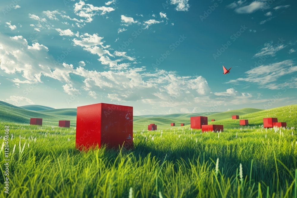 Aufkleber abstract 3d rendering of a flying cube
