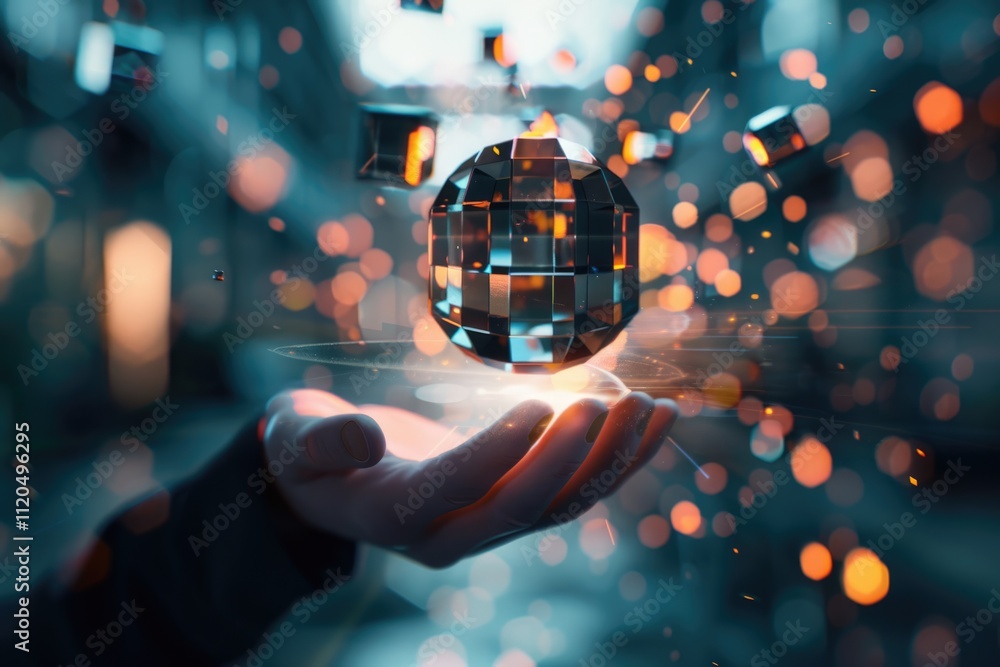 Poster abstract 3d rendering of a flying cube