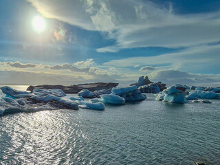 Melting glaciers and shimmering icebergs in a pristine Icelandic natural reserve