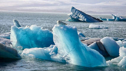 Melting glaciers and shimmering icebergs in a pristine Icelandic natural reserve