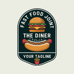 Obraz premium food logo for burger and hamburger sandwich fast food restaurant, burger pizza illustration icon