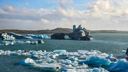 Melting glaciers and shimmering icebergs in a pristine Icelandic natural reserve