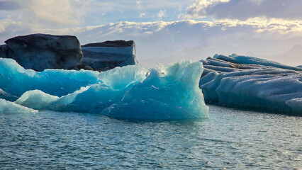 Melting glaciers and shimmering icebergs in a pristine Icelandic natural reserve