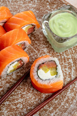 traditional Japanese sushi rolls on a plate