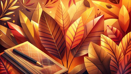 Notebook and pen with vibrant autumn leaves in warm tones