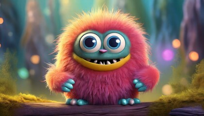 Fototapeta premium Cute furry monster 3D cartoon character