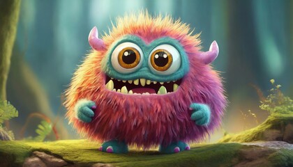 Fototapeta premium Cute furry monster 3D cartoon character
