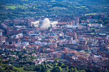 Panoramic view on Oviedo city and surrounding mountains in Oviedo, Spain