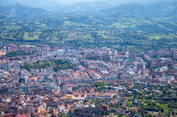 Panoramic view on Oviedo city and surrounding mountains in Oviedo, Spain