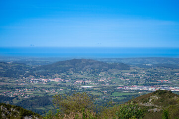 Panoramic view on Oviedo city and surrounding mountains in Oviedo, Spain