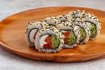 traditional Japanese sushi rolls on a plate