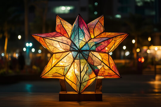 Phillipino Christmas parol lantern, star shaped decorative lantern made from paper and bamboo