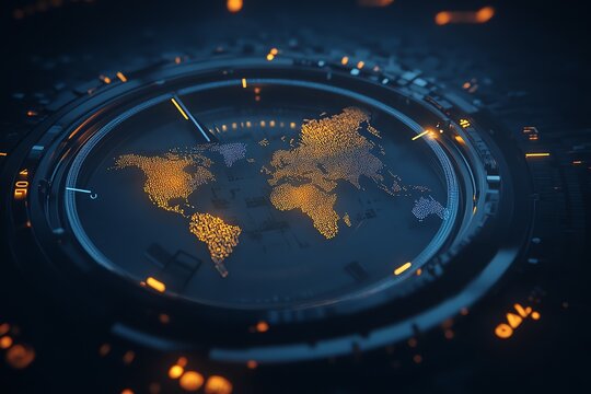 A Virtual Clock with World Time Zones Glowing