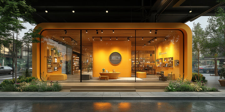 Modern pop-up retail store exterior showcasing innovative design and vibrant branding