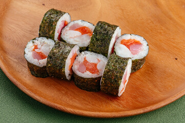 traditional Japanese sushi rolls on a plate