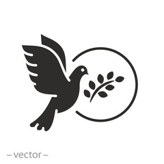 pigeon with olive branch, dove peace icon, bird flying, symbol love, flat vector illustration