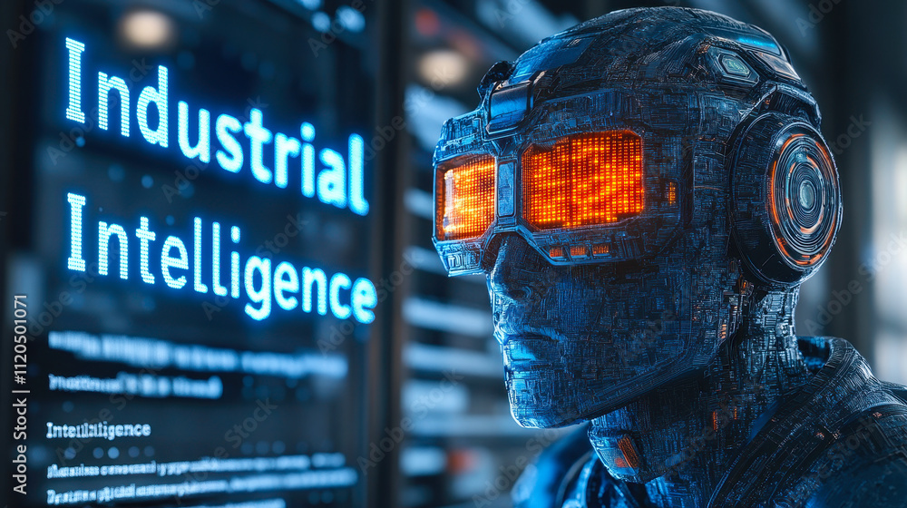 Poster futuristic ai robot android representing industrial intelligence and technology innovation