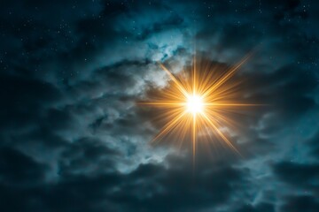 A bright star shining through the clouds on a dark night. Unique or different concept