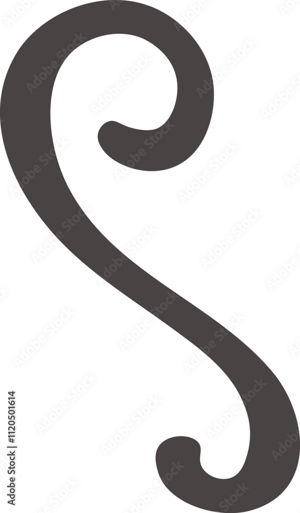 Poster dark brown double curl forming an elegant s shape on a white background, ideal for design projects n