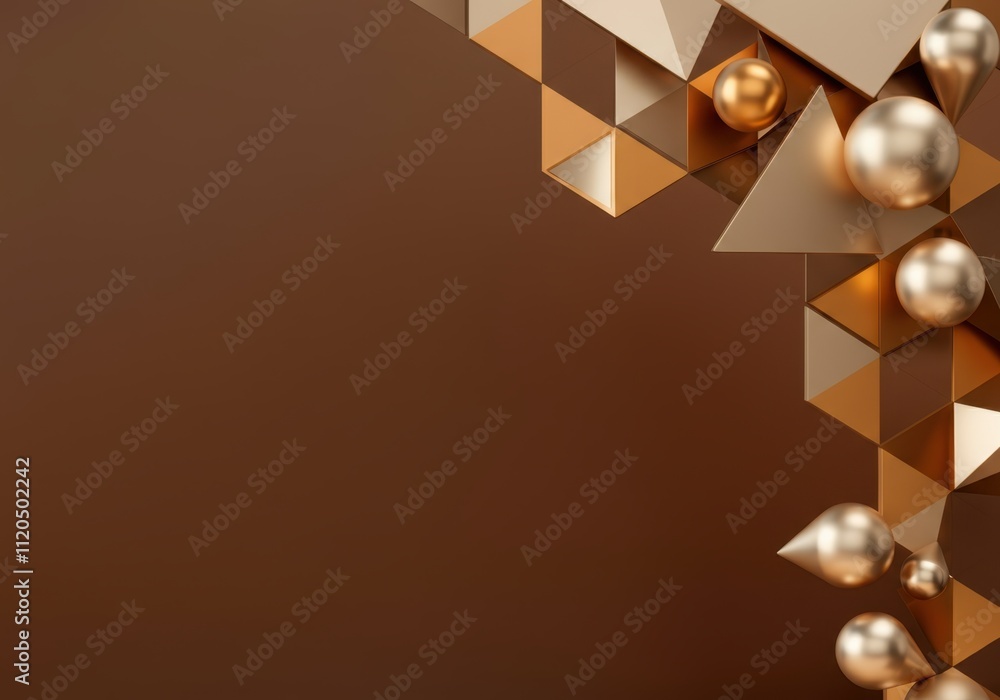 Poster geometric shapes and spheres creating an abstract design on a brown background