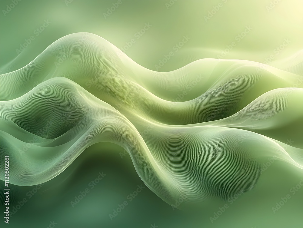 Poster an ethereal abstract composition featuring flowing green waves, creating a sense of tranquility and 
