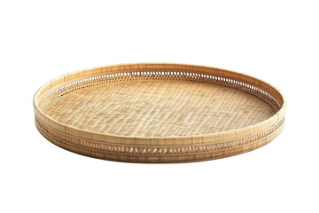 transparent PNG image of handmade round Bamboo rattan tray. Front view . Vietnamese art kraft mat for serving display food
