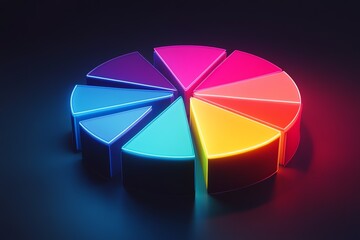 Obraz premium Neon Colors Pie Chart Representing Business Segments