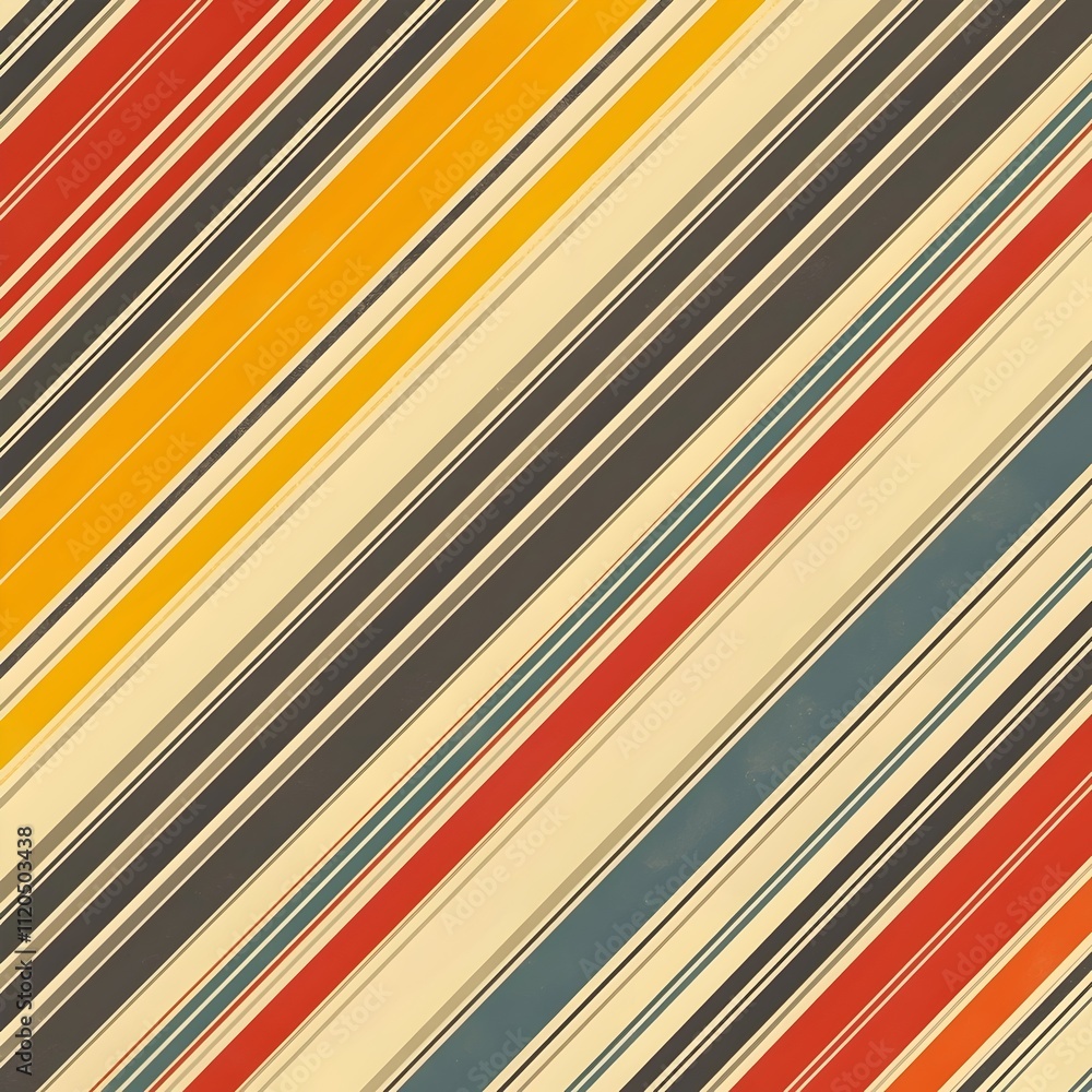 Poster a vibrant abstract pattern featuring diagonal stripes in warm colors such as orange, red, and mustar