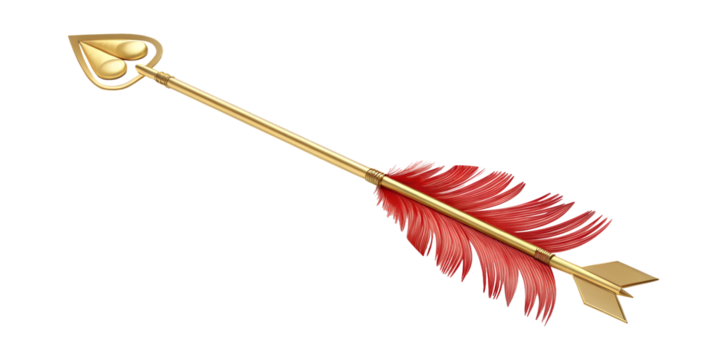 Heart tipped arrow with red feathers transparent