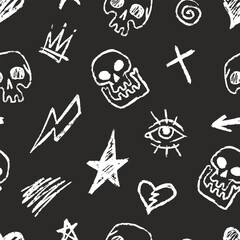 Black and white skull doodle art