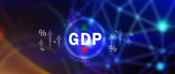 GDP business concept, GDP Gross Domestic Product Gross Domestic Product GDP improvement concept, Arrow and charts, Business growth measure for size of economy compiled for country.