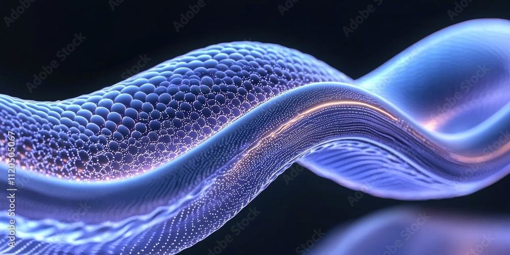 Aufkleber abstract flowing wave with glowing bubbles and illuminated strands in blue tones for digital art or 