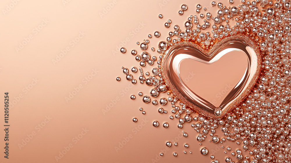 Poster bubbles in the shape of a heart create a romantic effect in shimmering rose gold tones on a smooth s
