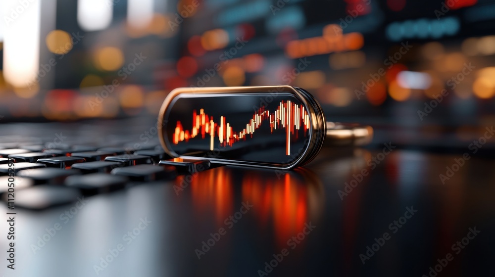 Poster modern financial technology concept with graphical representation of stock market data on a sleek di