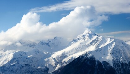 산봉우리 위로 하얀 눈과 함께 흐릿하게 드리운 구름