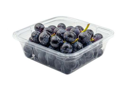 transparent PNG image of  fresh black seedless grapes in container