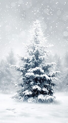 Majestic Snow-Covered Christmas Tree in Serene Winter Wonderland