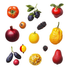 Seasonal fruit and vegetable isolated on transparent background, Set of