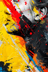 Vibrant Abstract Portrait with Bold Paint Splashes Exploring Modern Art and Self-Expression