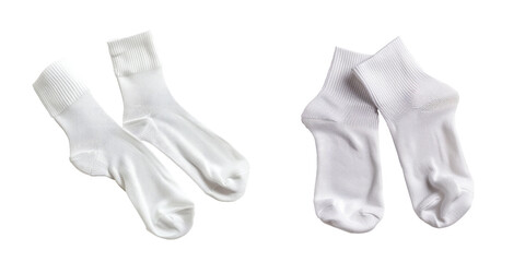 Set of white sport socks, isolated on transparent background